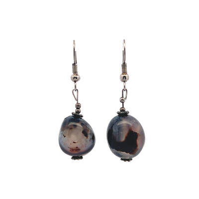 Chalcedony Black Tumble Plain 15x14.5x10mm Dangle Gemstone Earrings